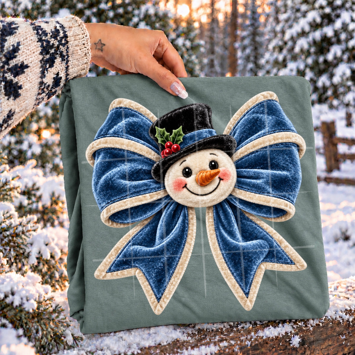 Velvet snowman bow