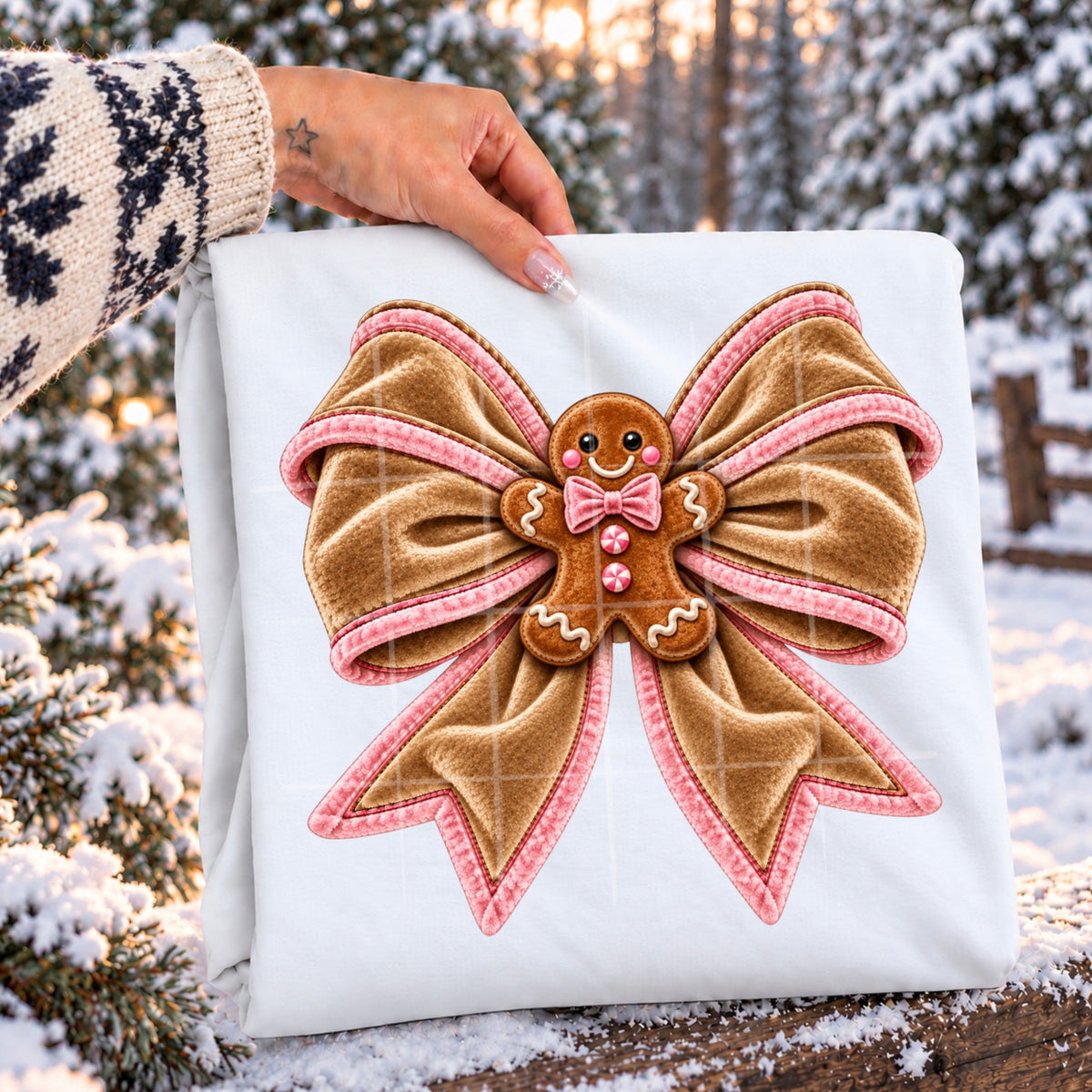 Velvet bow with gingerbread man