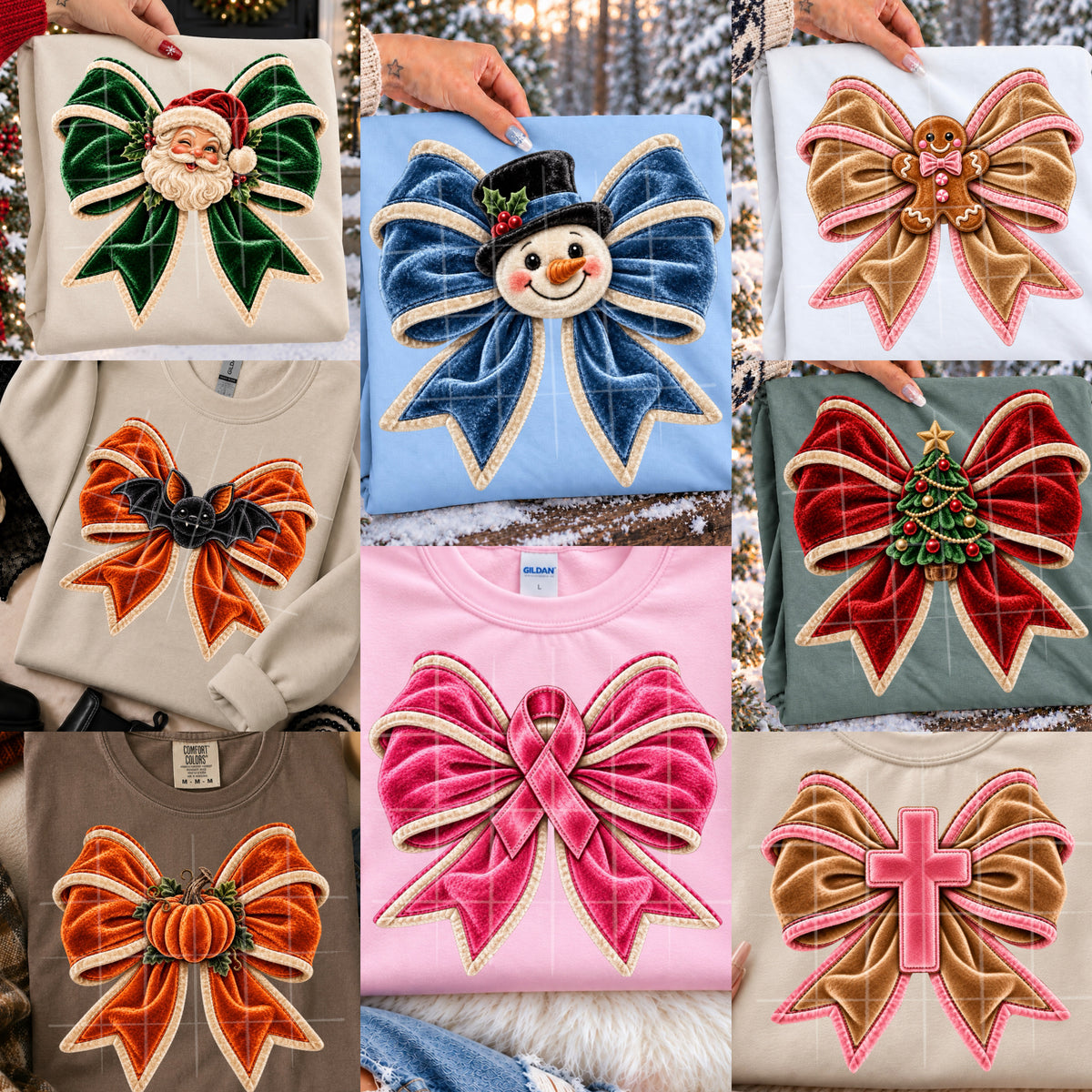 8 velvet bows bundle