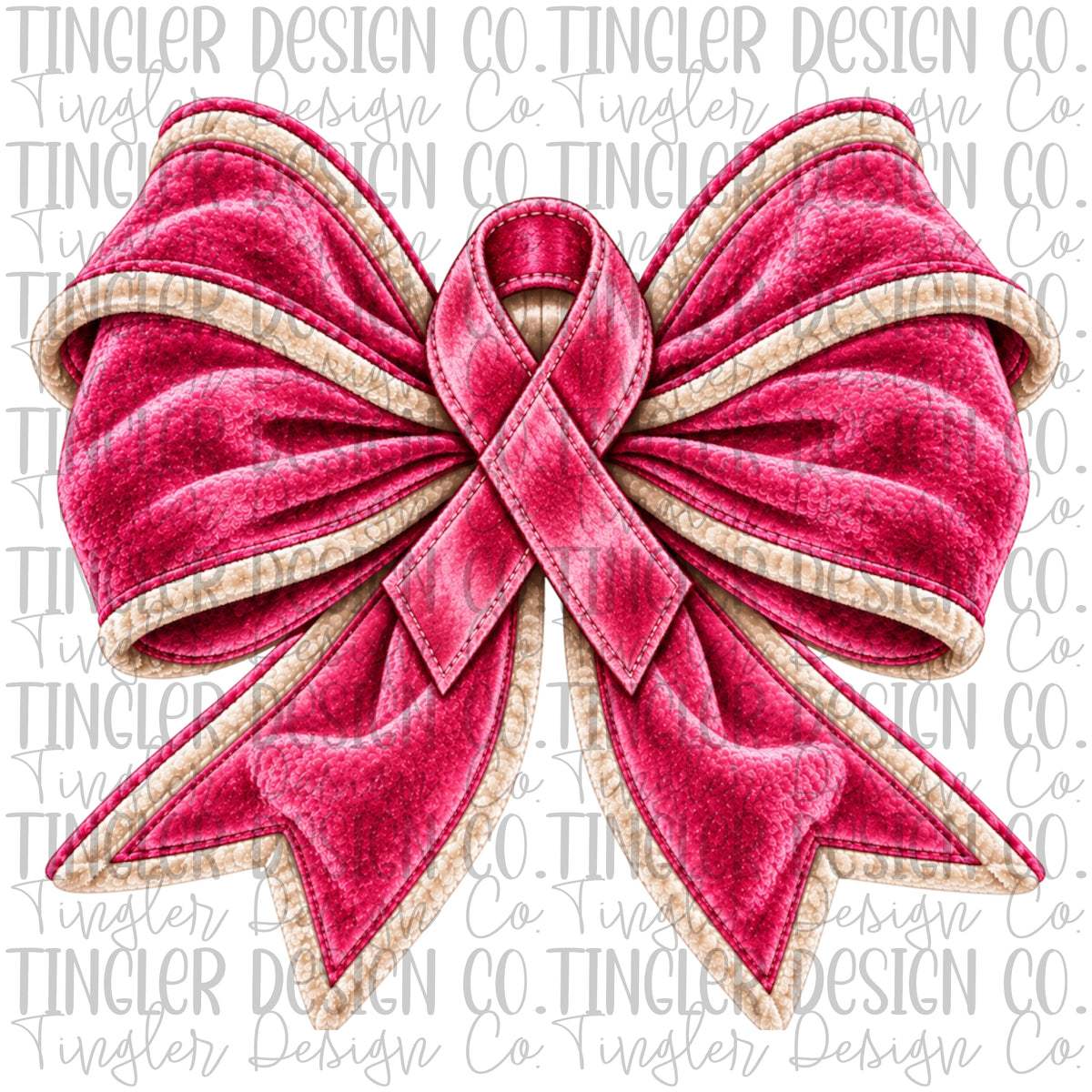 Velvet bow with breast cancer awareness ribbon