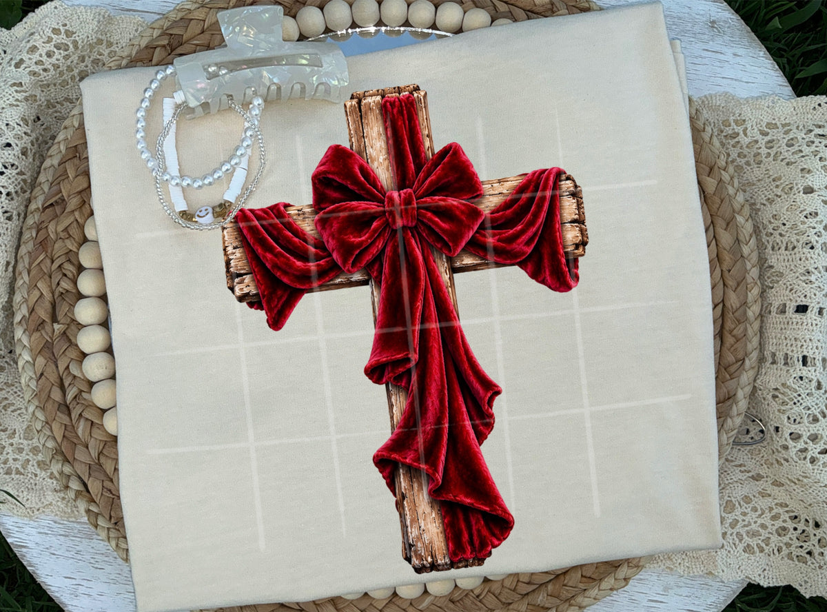 Velvet bow on cross