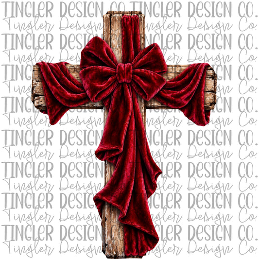 Velvet bow on cross