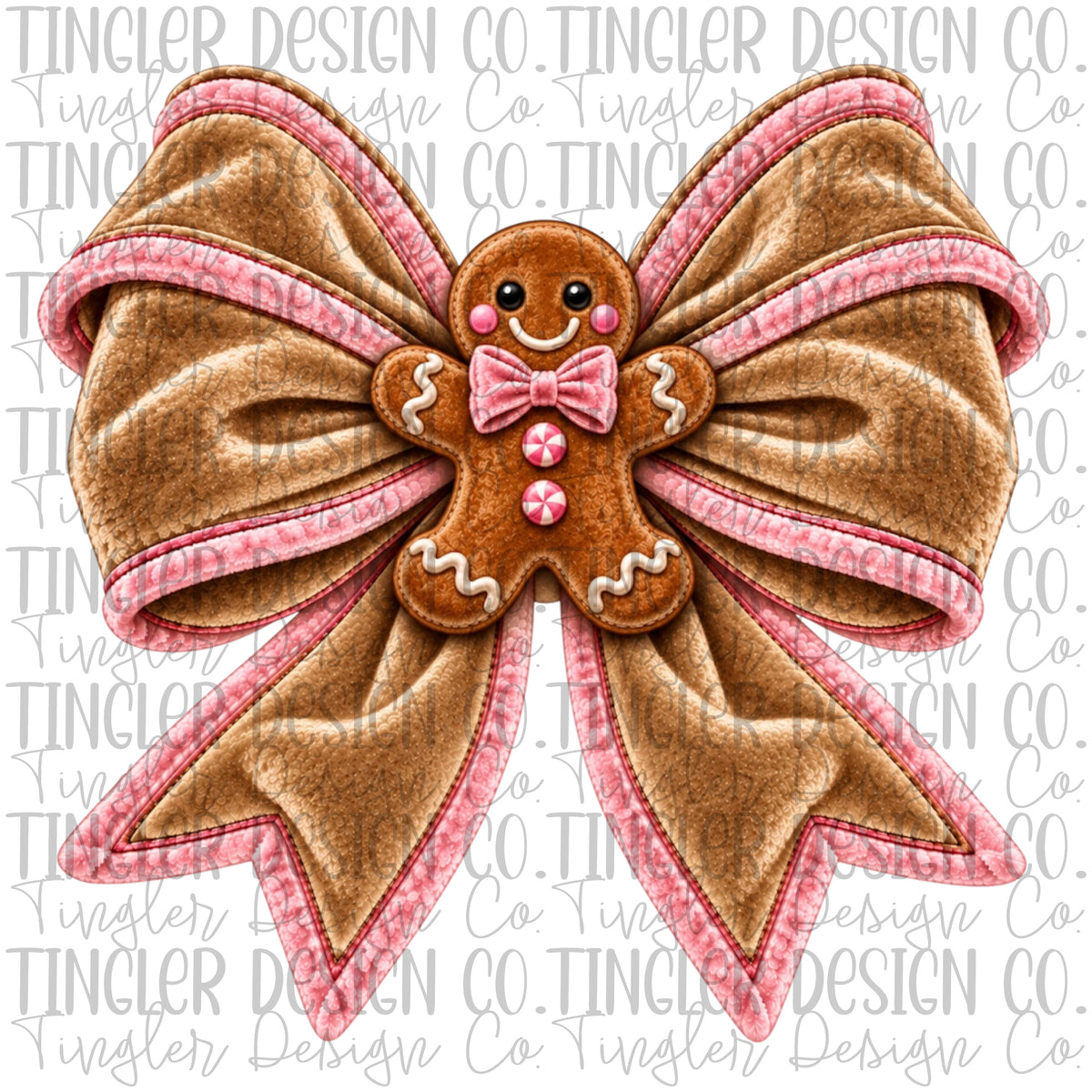 Velvet bow with gingerbread man