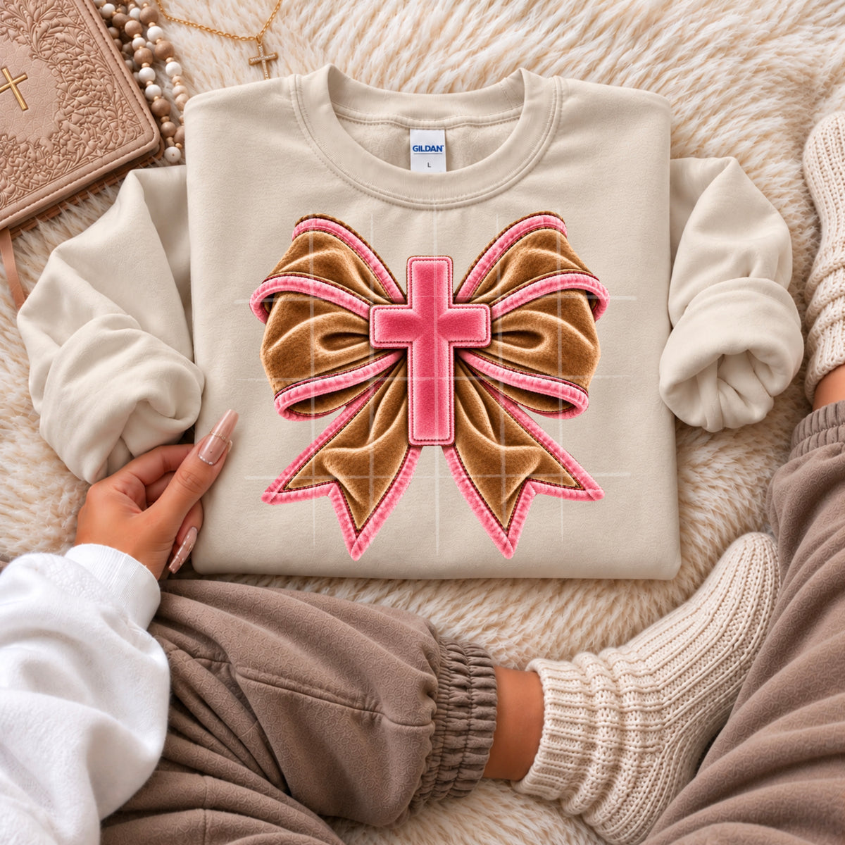 Velvet bow with cross