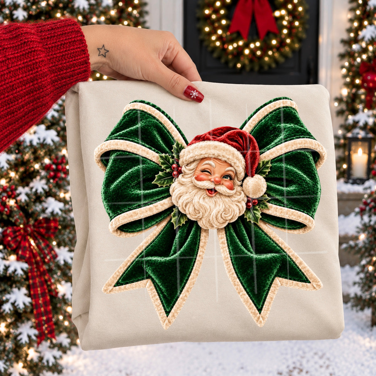Velvet bow with Santa